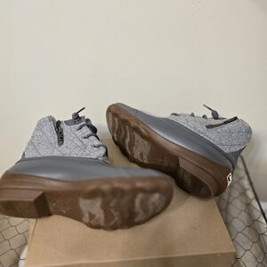 Gray High-Top Sneakers with Brown Soles